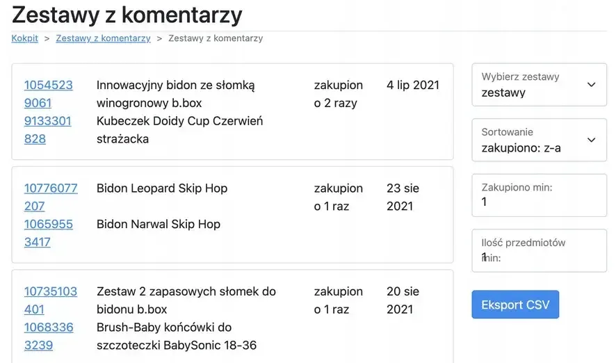 List of sets from comments