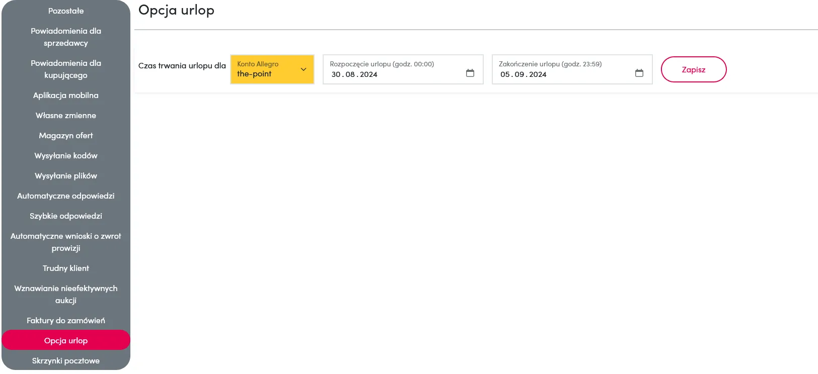 Holiday option with pre-sales in AleAsystent