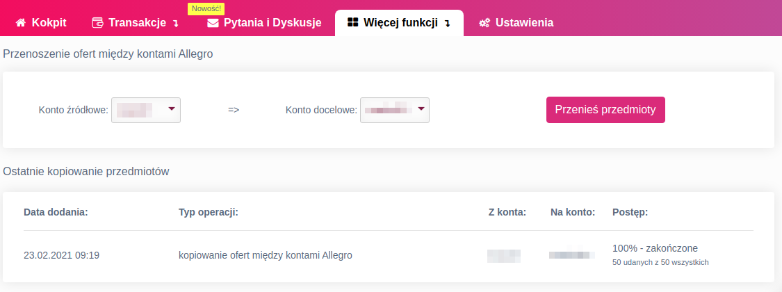 przenoszenie ofert z kont allegro