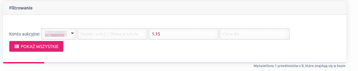 filtrowanie aukcji