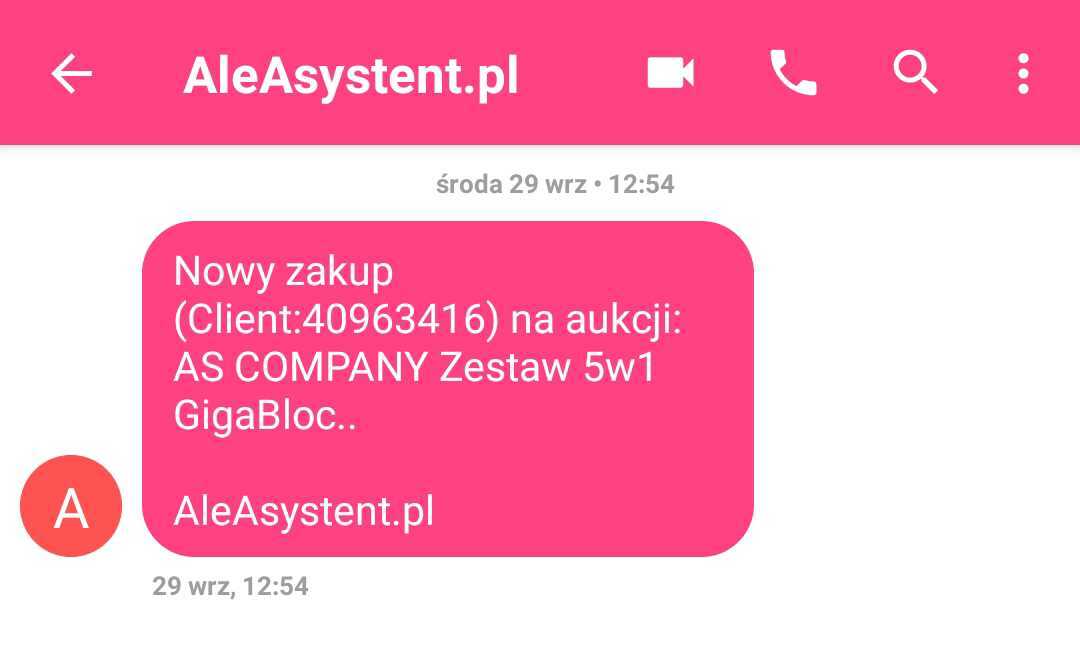  sms o nowej transakcji